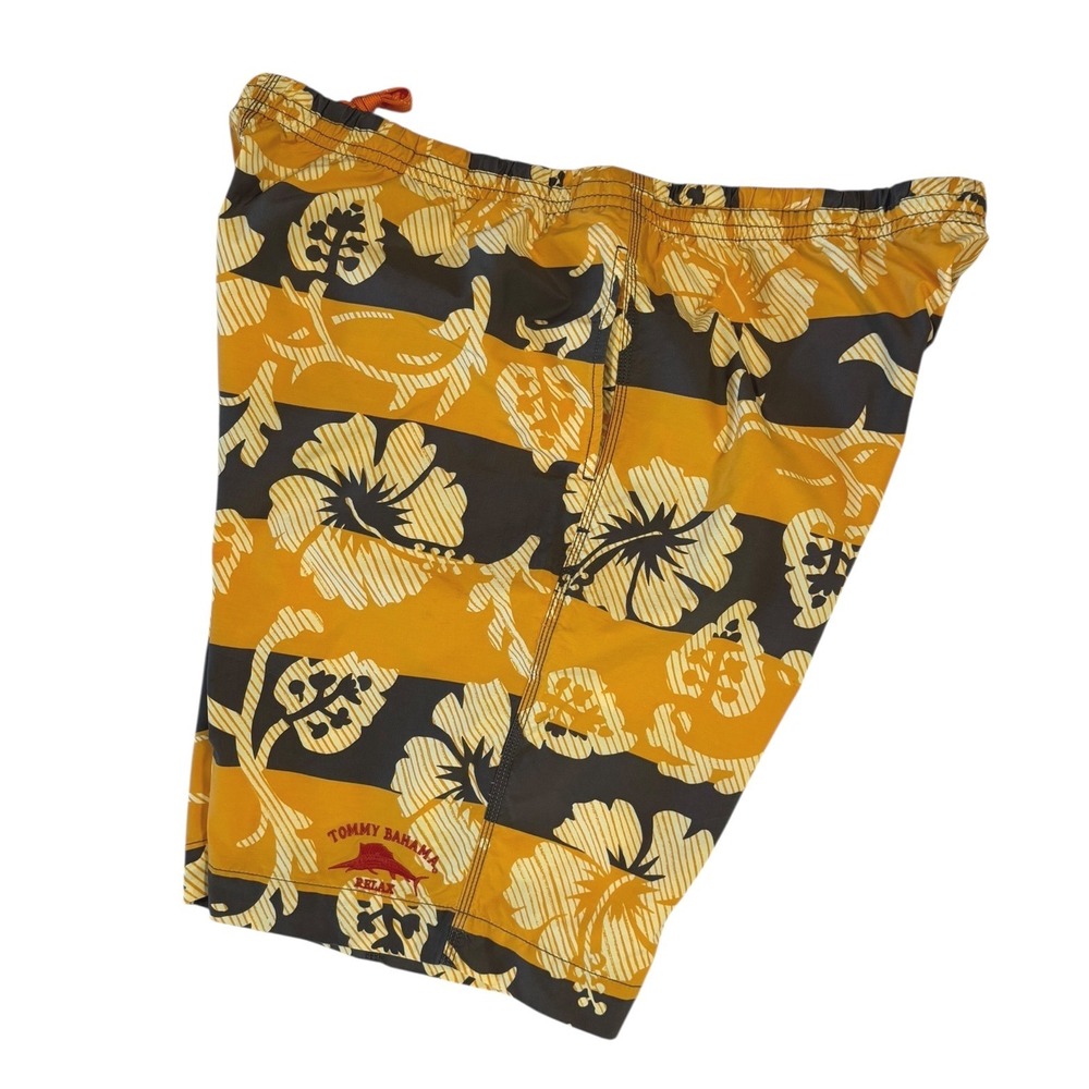 Tommy Bahama Relax Men's Size XXL Yellow Floral Striped Swim Trunks Mesh Lined - Picture 6 of 9